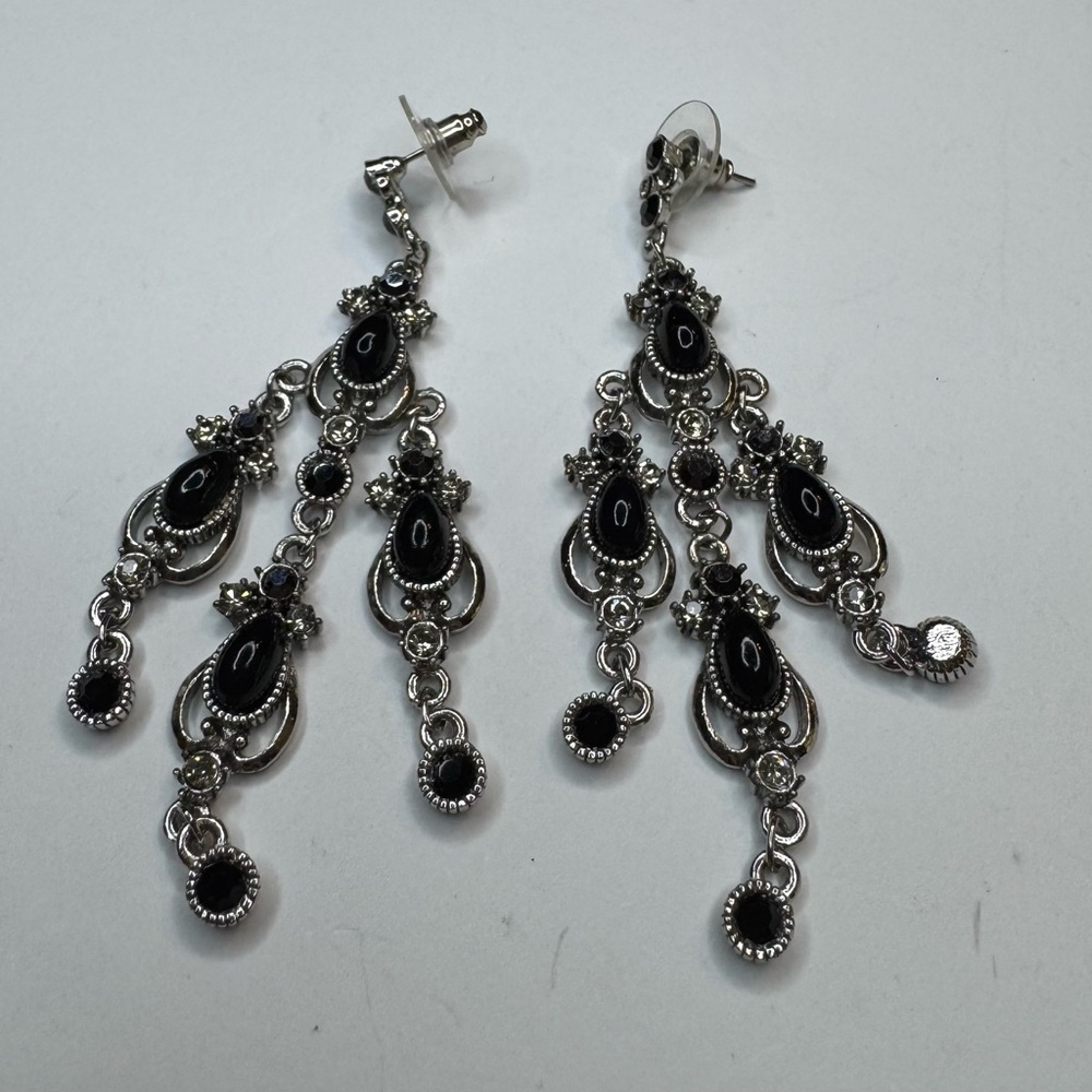 Silver and Black Chandelier Earrings